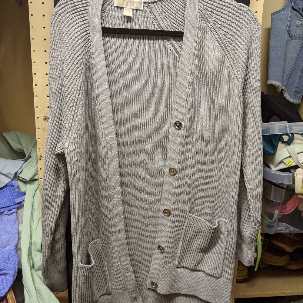 Michael Kors Long Grey Cable Knit Cardigan